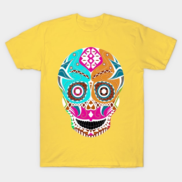 skull candy in wrestling mask ecopop pattern T-Shirt by jorge_lebeau